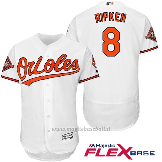 Maglia Baseball Uomo Baltimore Orioles 8 Cal Ripken Bianco 2017 Flex Base